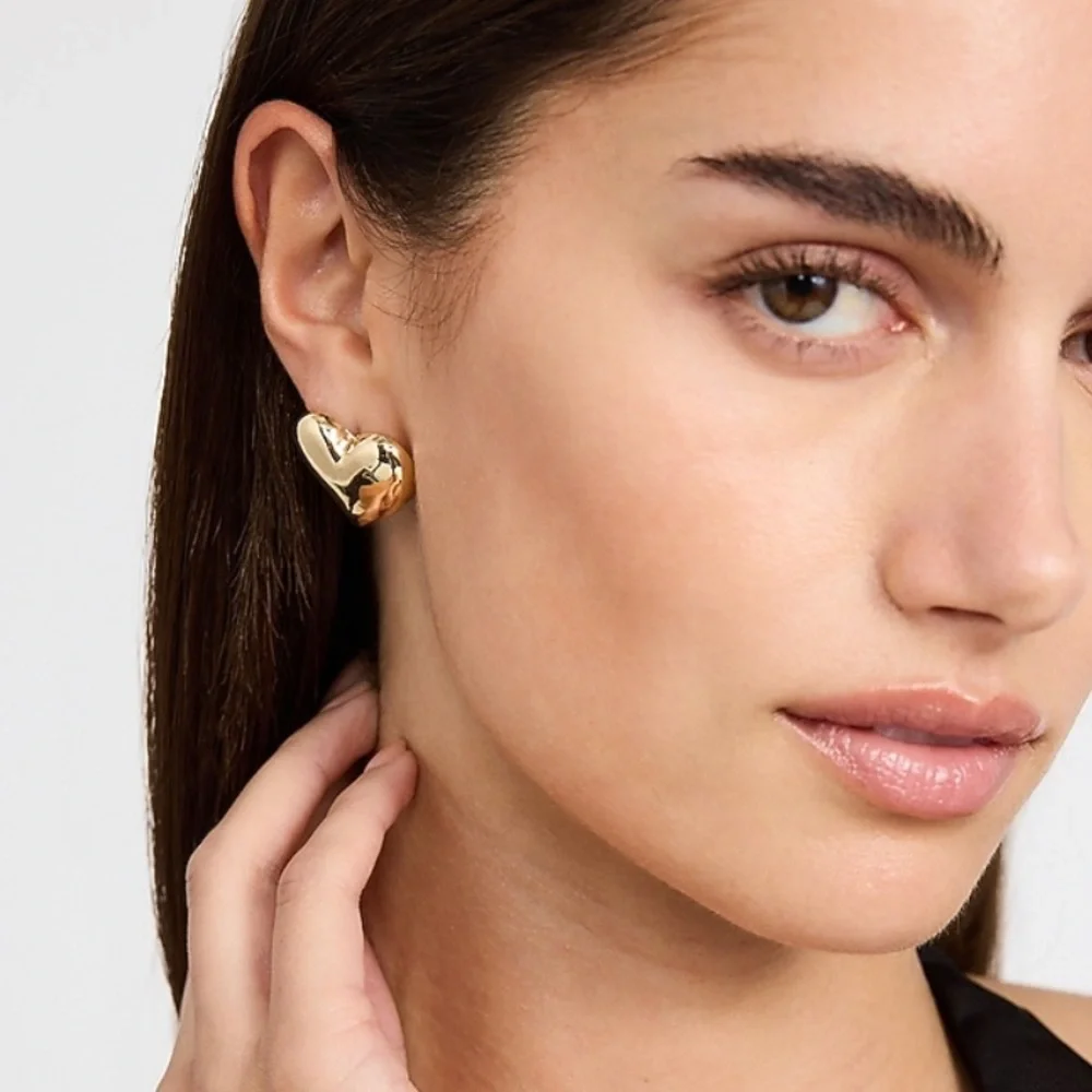 Express Heart Statement Stud Earrings in Shiny Gold - Picture 13 of 15
